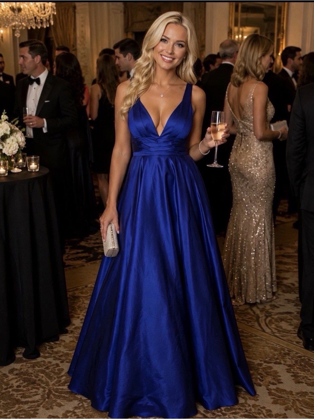 NWT Mac Duggal 65514 Royal Blue Satin Ball Gown Size 12 Formal Gala Prom Dress